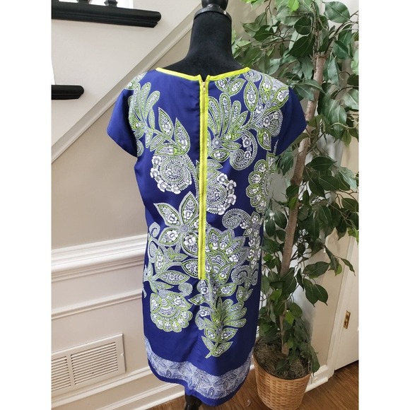 Luxology Womens Blue Floral Polyester V-Neck Short Sleeve Knee Length Dress 14 - Picture 7 of 13